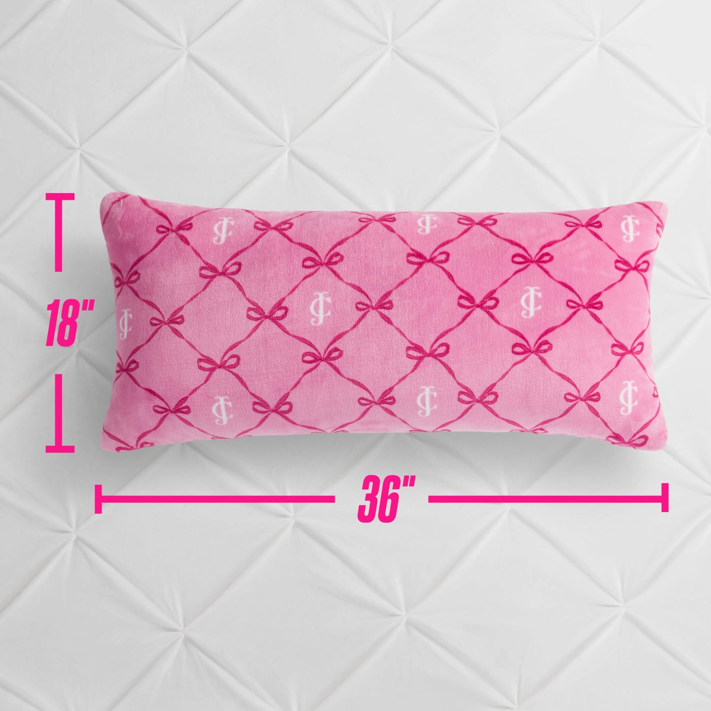 Juicy Couture 18" x 36" Plush Body Pillow, Pink Bow Lattice