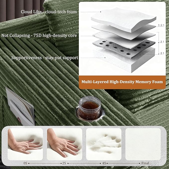 138" Cloud Sectional Couch, Comfort L Shaped Boneless Couch