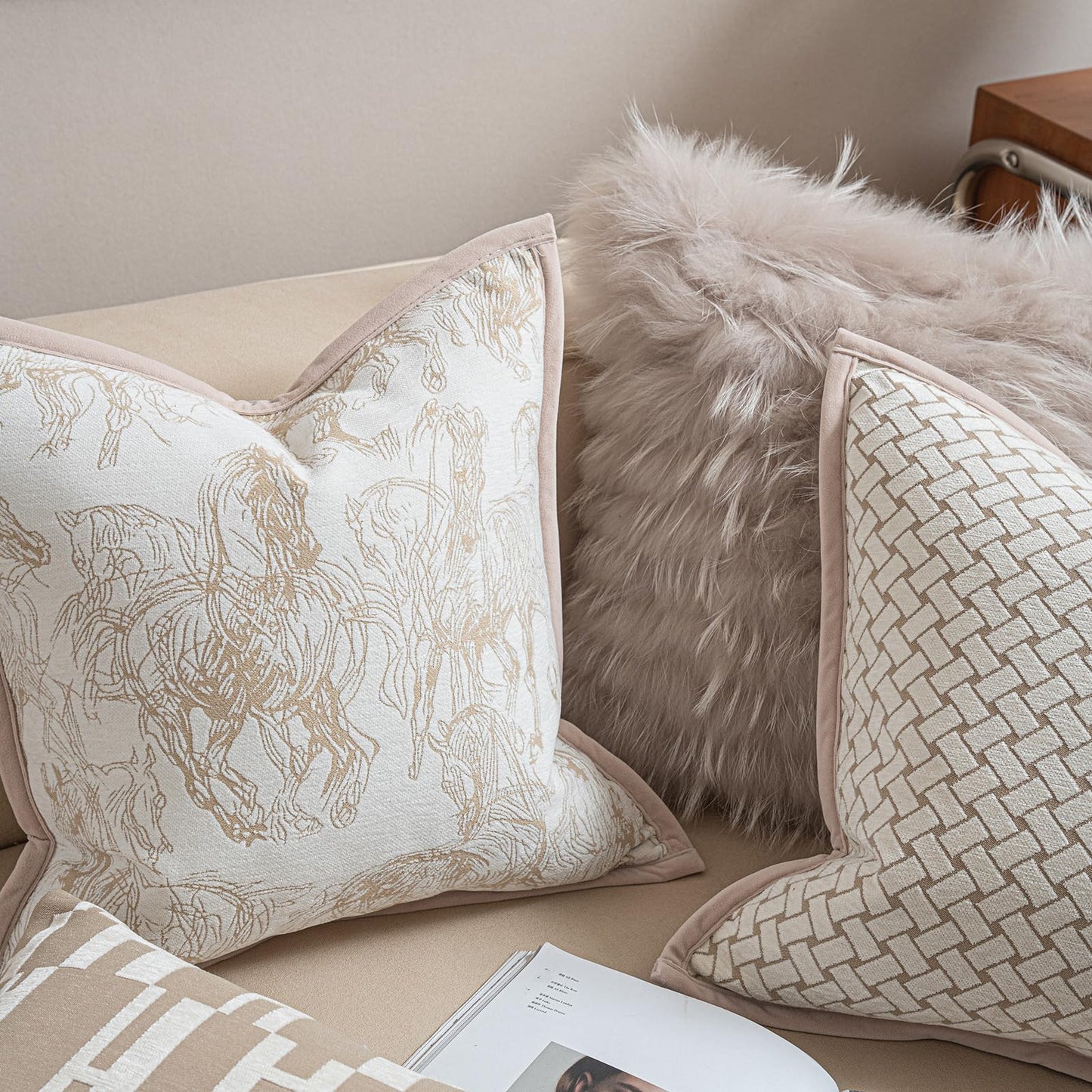 Croker Horse New 20x20'' inches Throw Pillow Cushion Covers - Palace Horse with Edge Strip Chenille Jacquard Embroidery Luxury Modern Style Couch Sofa Bed Pillow Cover for Living Room Bedroom