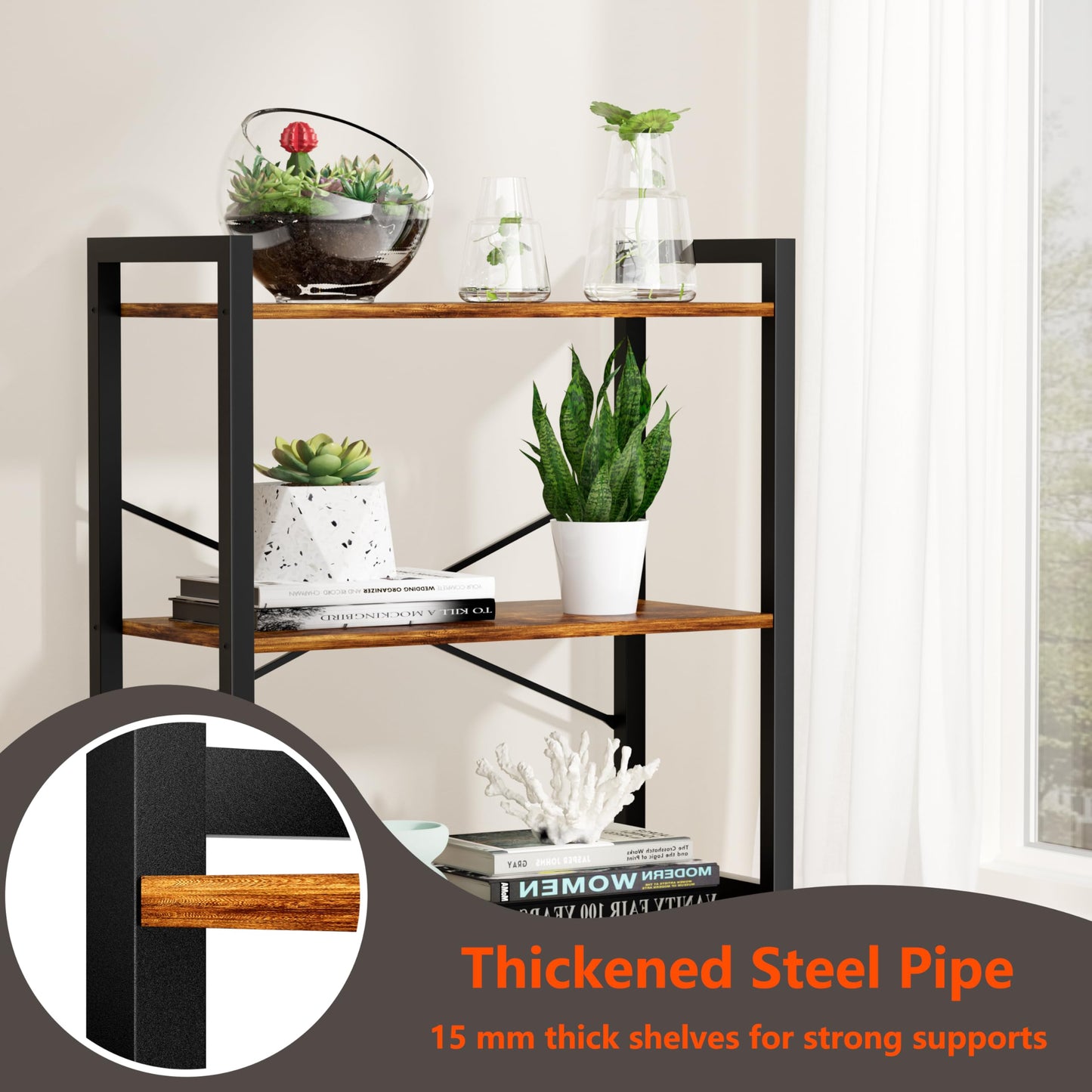 NewBeth 5 Tier Bookshelf,Storage Shelf with Steel Frame,Free Standing Open Book Shelves Storage Display Shelf