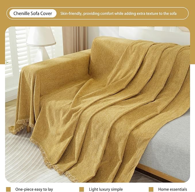 DREAMINGO Modern Minimalism Couch Cover Pets Loveseat Protector Mustard Yellow