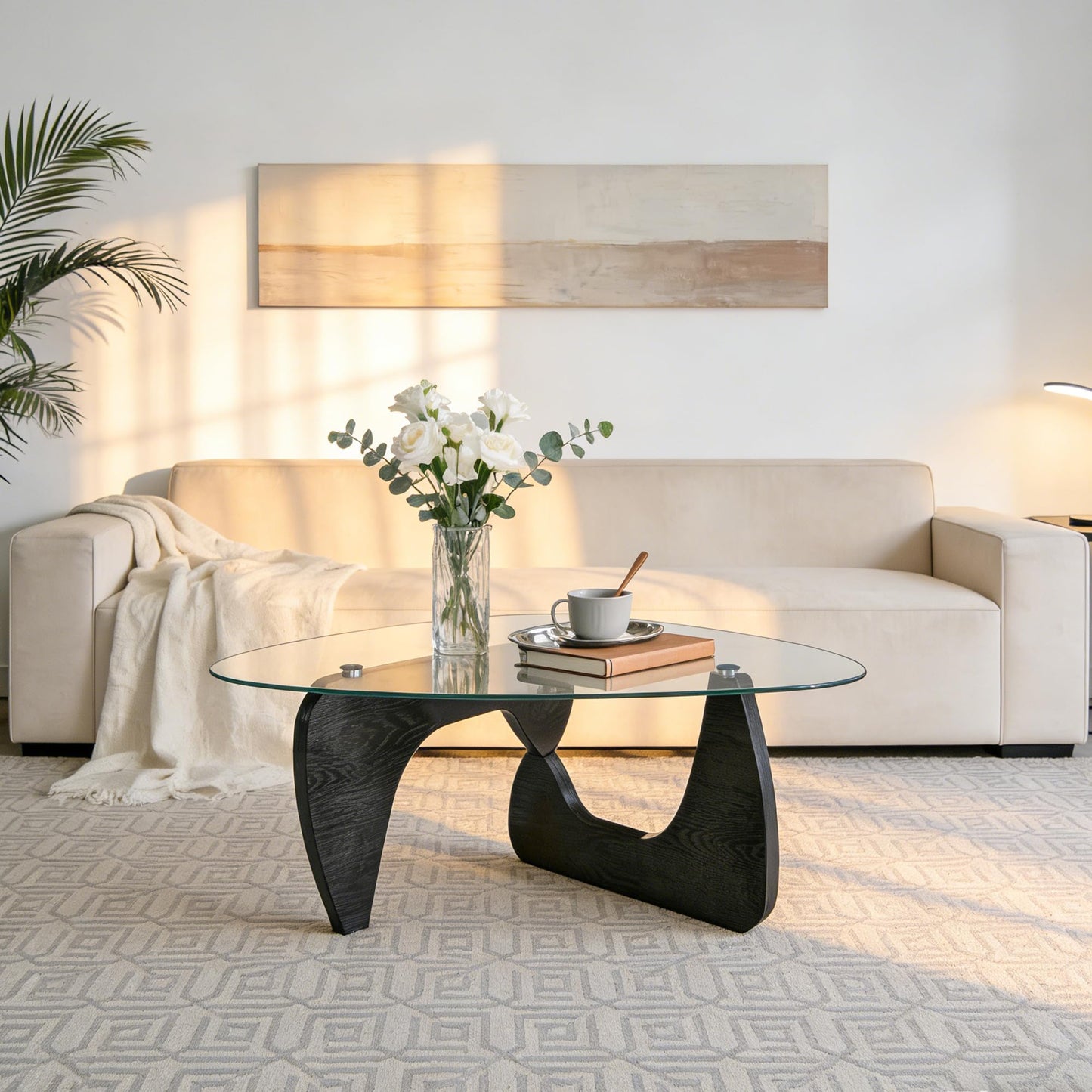 Black Coffee Table for Living Room, 35.4" Modern Oval Center Table with Tempered Glass Top & Sturdy Wooden Base, Easy to Install, Simple Tea Cocktail for Apartment, Lounge, Office