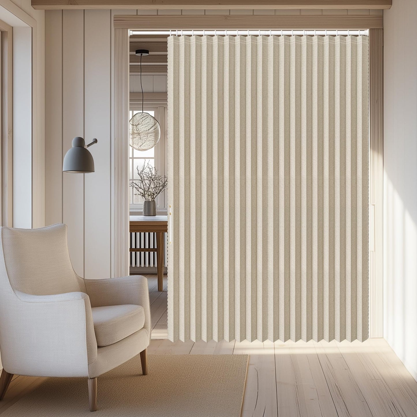 AJAZZ Blackout Accordion Door with Curtain Rods Included Invisible Sliding Glass Door Curtain for Bedroom Living Room Doorway Curtain Sets (1 Pack, 72 W x 78 L, Cream Yellow)