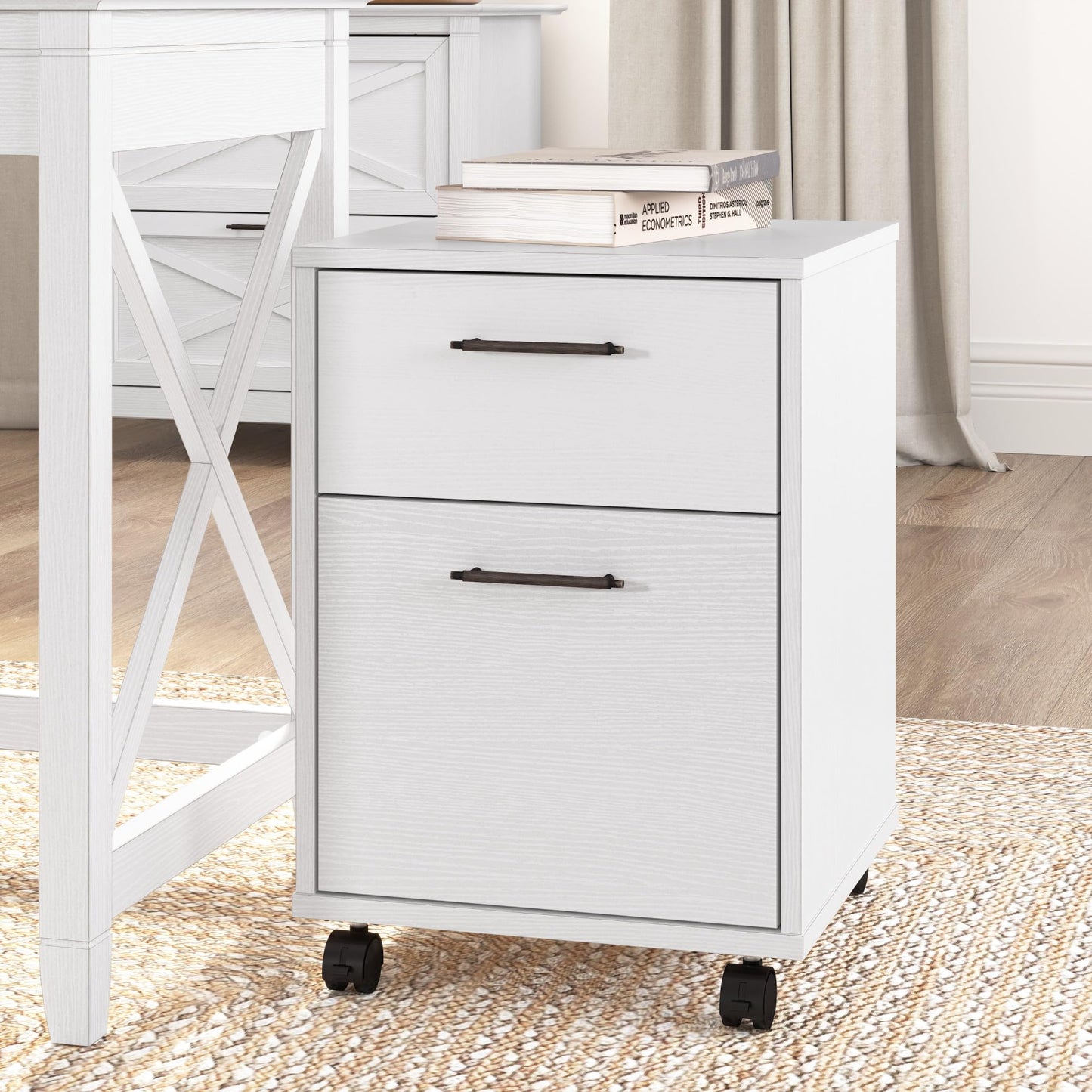 Bush Furniture Key West Rolling File Cabinet,File Cart for Home Office in Pure White Oak,2 Drawer File Cabinet on Wheels