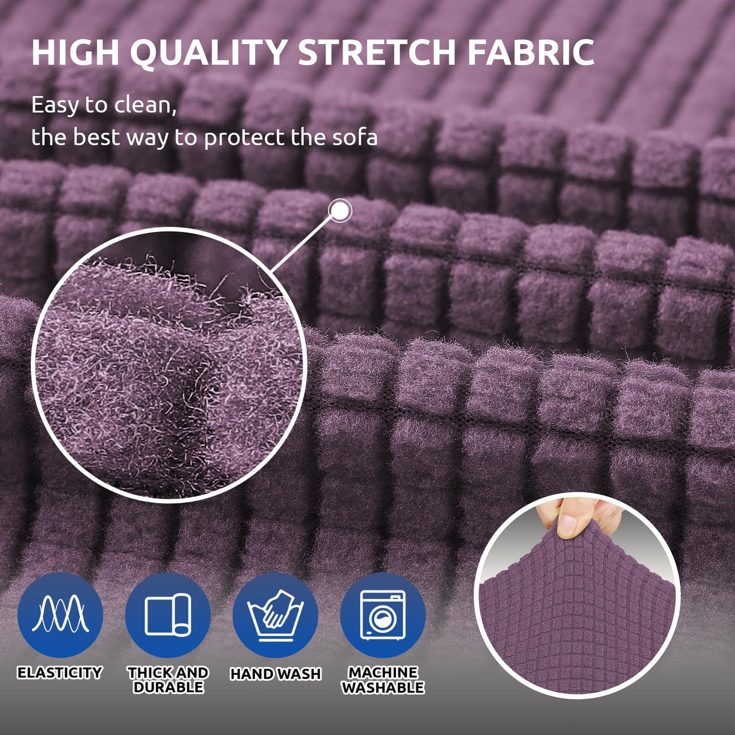 KEKUOU Stretch Loveseat Sofa Cover Slipcover,Couch Covers for 2 Cushion Couch Sofa (55"-78") Furniture Protector Sofa with Elastic Bottom for Kids,Dog. Jacquard Small Checked (Medium,Dark Purple)