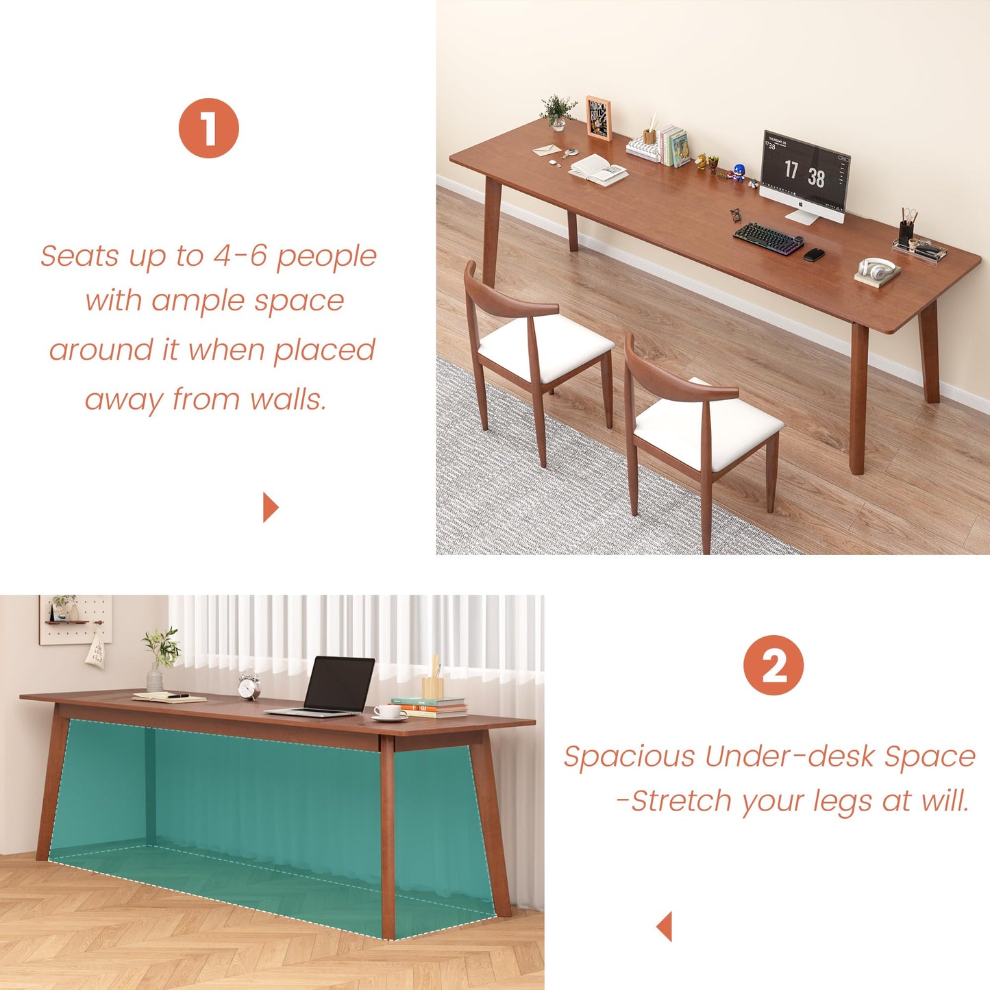 ENPKLUTE Solid Wood Desk with Large Desktop - 70.9" Mid Century Modern Executive Desks, Farmhouse Home Office Computer Desks for Two People, Writing Study Table | 2 Person Desk for Any Room-Walnut