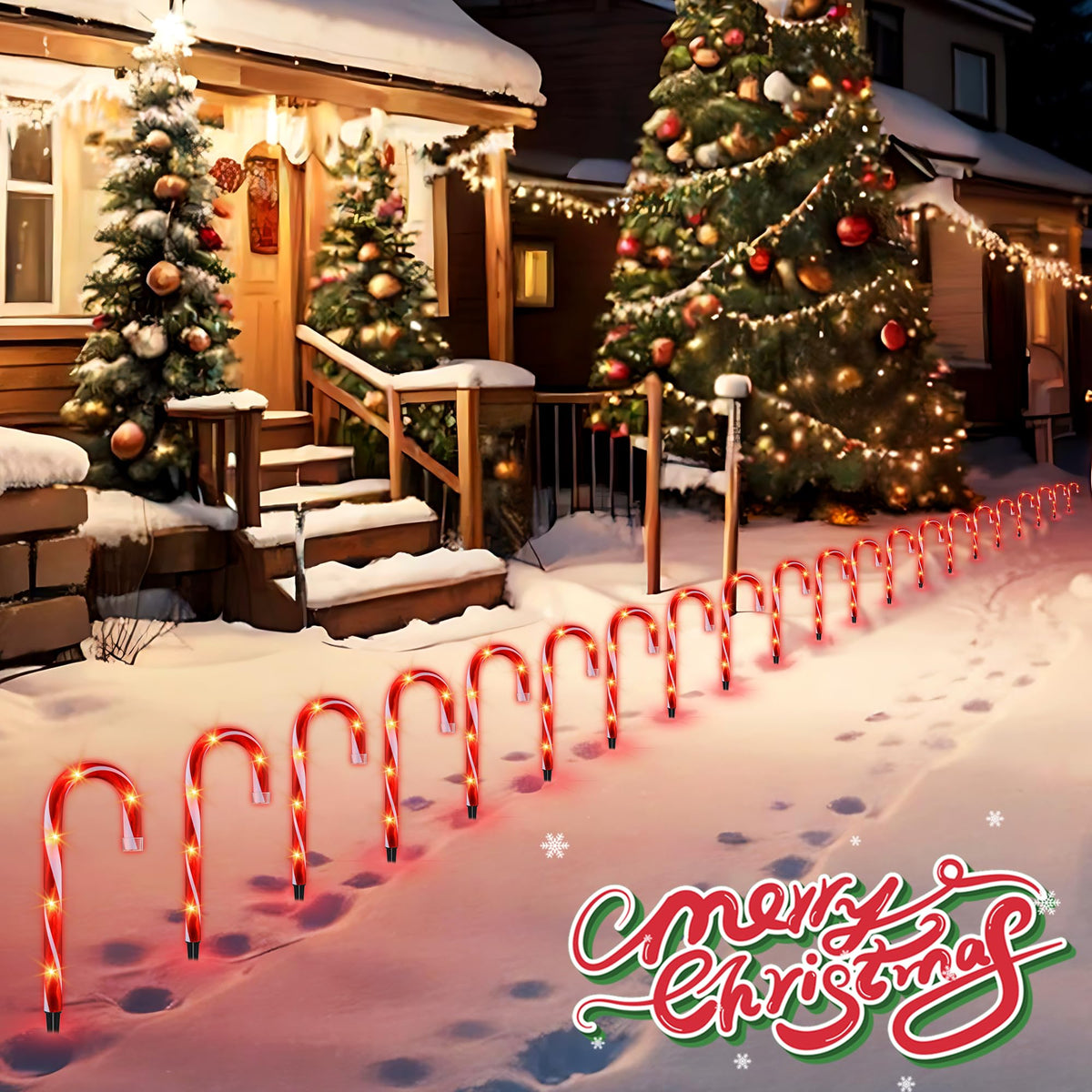 10" Christmas Candy Cane Lights (10PCS) for Landscape Decoration,Red & White Pathway Makers Lights (Include Stakes)