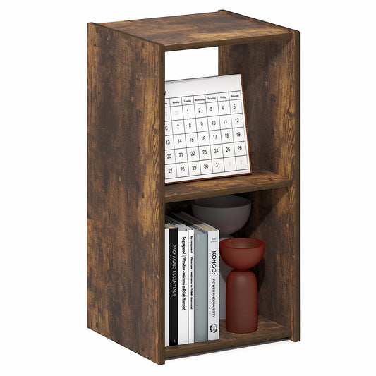 Furinno PELLI Book Shelf, 2-Cube Bookshelf with Open & Closed Back Cubes, 2 x 1 Storage Organizer Cabinet, 12.2 x 11.6 x 24.2, for Living Room, Bedroom, Home Office, Amber Pine