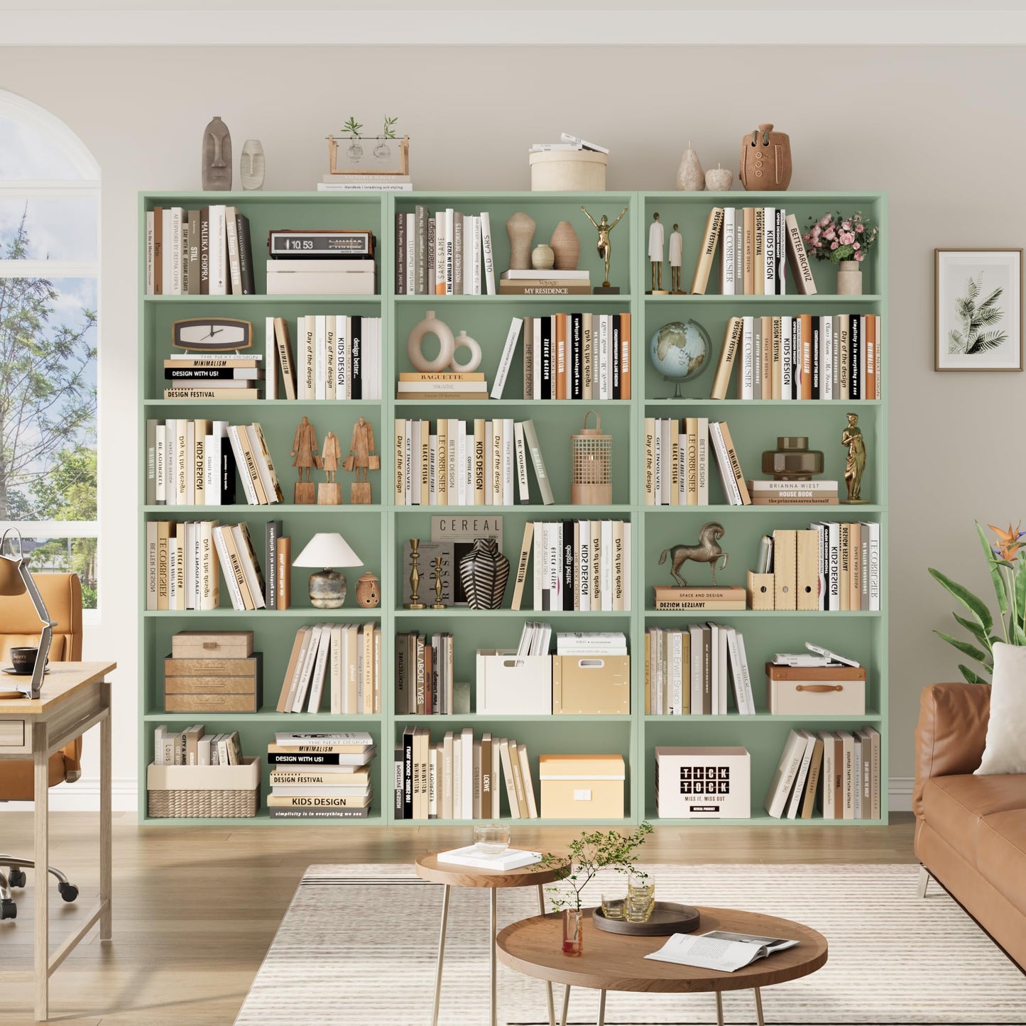 FOTOSOK 6-Tier Open Bookcase and Bookshelf, Freestanding Display Storage Shelves Tall Bookcase for Bedroom, Living Room and Office, Green