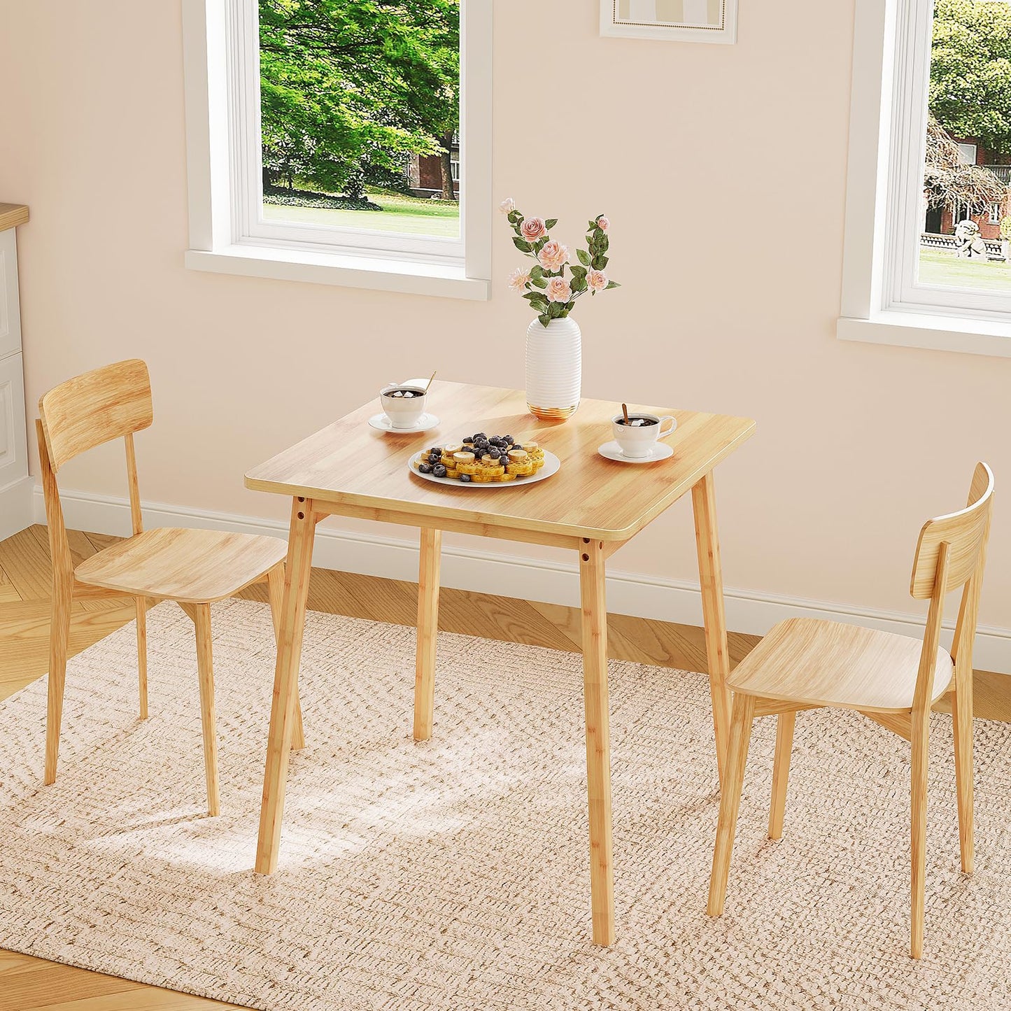 HOOBRO Bamboo Dining Table, Square Dining Table for 2, 27.6" Kitchen Table for Small Space, Writing Table, Easy to Assemble, for Dining Room, Living Room, Office, Kitchen, Natural YL70CZ01G1