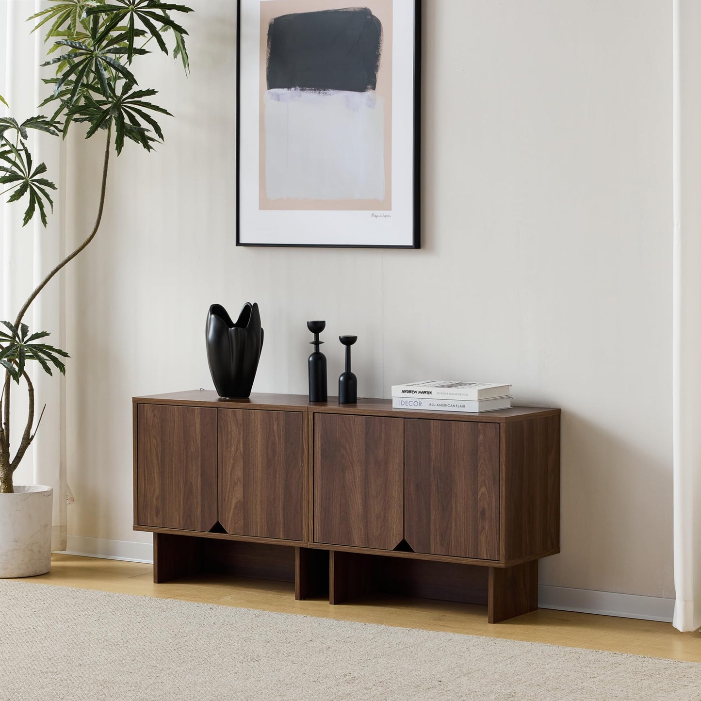 Lab Cosi Modular Buffet Cabinet with Storage, Sideboard Credenza with Adjustable Shelves, Modern Sideboard Buffet Cabinet with 2 Boards for Living Room, Kitchen, Dining Room Entryway, Bedroom, Walnut