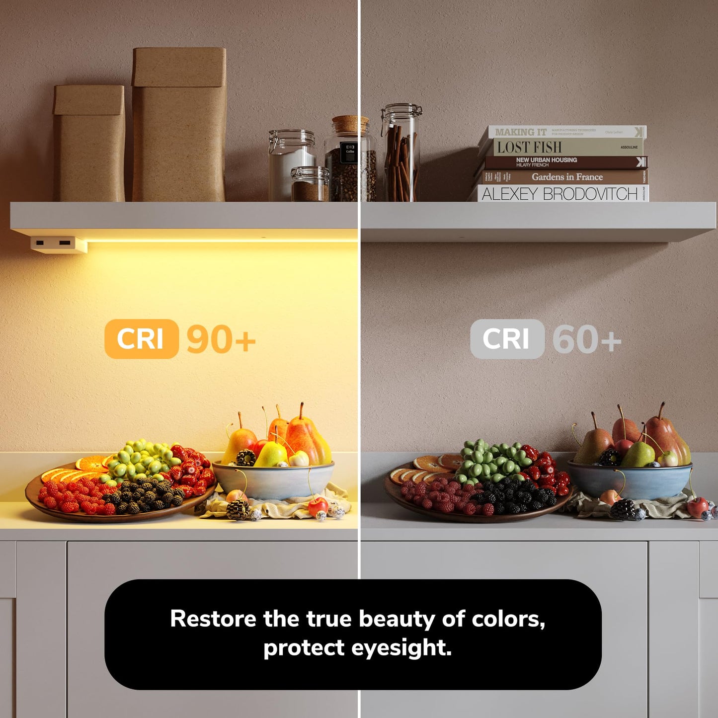 BAMEOS Floating Shelves with LED Lights, 31" White Wall Mounted Wooden Shelves with Invisible Brackets, Set of 2, Hanging Wall Shelves for Bedroom, Bathroom, Living Room and Kitchen Decoration