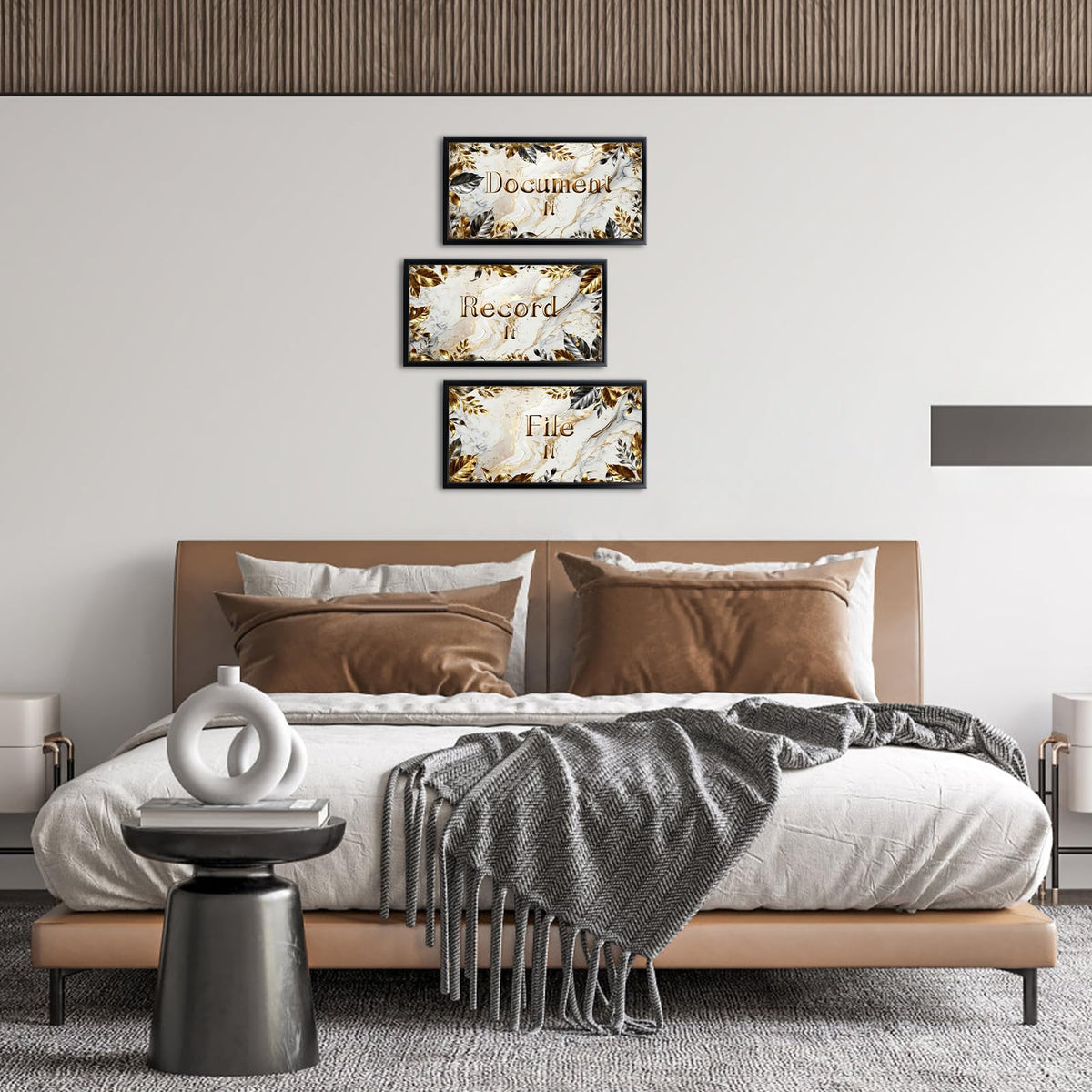 Visual Art Decor Office Decor Sign Canvas Wall Art Gold Grey Leaves Painting Black Frame Sayings Pictures Canvas Print 8"x16"x3Pcs, with Hooks Home Office Decoration for Woman and Man