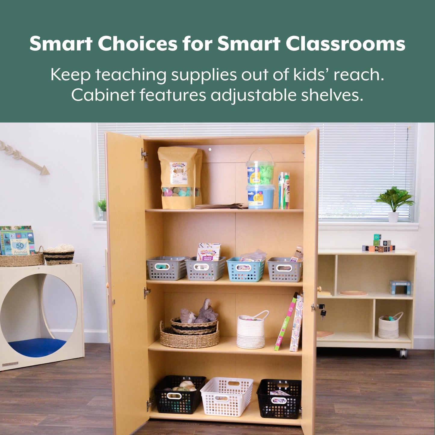 Angeles Value Line Storage Cabinet, 36" L x 63" H, Nursery Furniture, Playroom Organization and Storage for Classroom, Montessori School, Natural