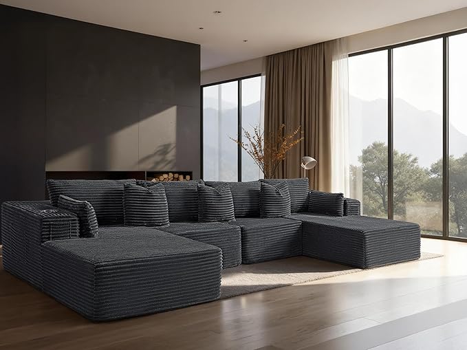138" Cloud Sectional Couch, Comfort U Shaped Sofa