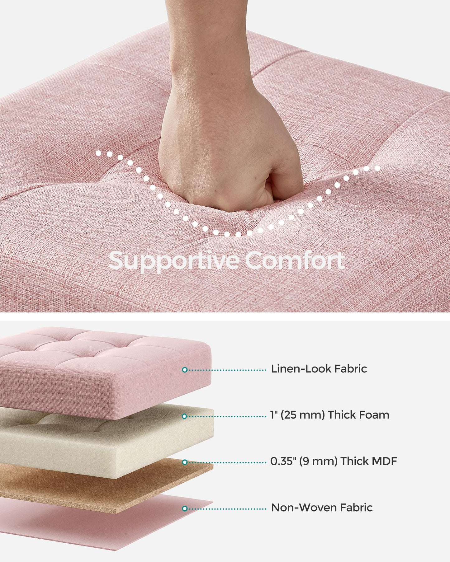 SONGMICS Storage Ottoman, Small Ottoman Foot Rest with Legs, 15 x 15 x 15.7 Inches Foot Stool, Load up to 660 lb, for Living Room, Bedroom, Dorm, Jelly Pink ULSF014P01