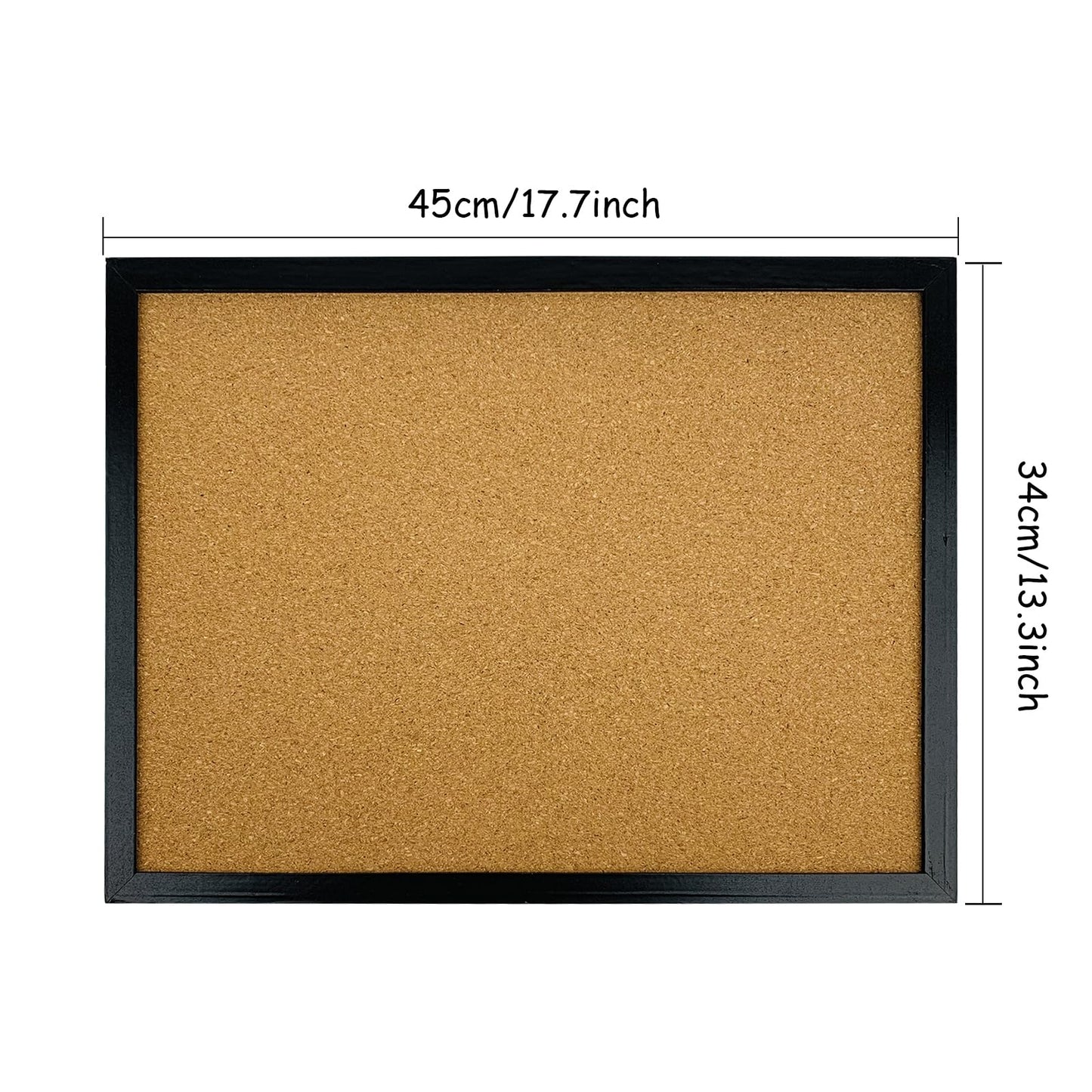 GDMINLO Black Cork Bulletin Board, 17.7 X 13.3 inches with Oak Wood Finish Frame, for Wall Office Home and School (Pins, Eye Bolts, gaskets, Screws)
