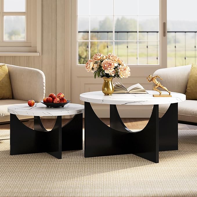LIKIMIO Nesting Coffee Tables Set of 2, 31.5" Round Side Tables