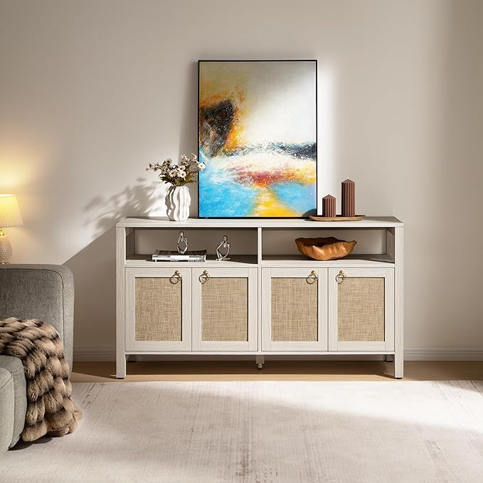 SICOTAS Rattan TV Stand for Television up to 65 Inch