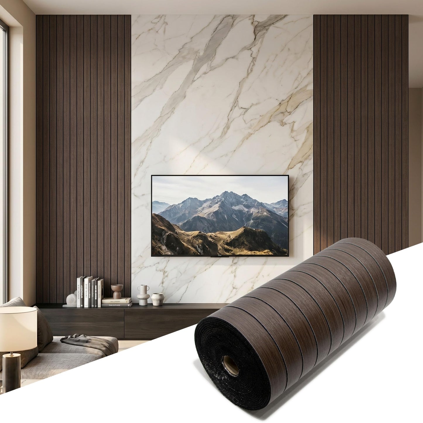 INNO STICKERS Peel and Stick Faux Wood Slat Wall Panels, 118" x 48" Walnut Self-Adhesive Flexible Wall Paneling, 3D Wood Grain Wallpaper for Walls & Ceilings, Covers 38.75 Sq. Ft.