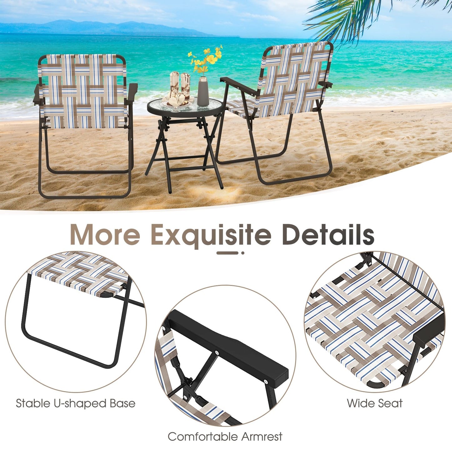 Giantex Beach Chairs for Adults 6-Pack - Camping Chair with Steel Frame, Set of 6 Lightweight Folding Directors Chairs, Outdoor Webbing Chair for Patio, Fishing, Yard, Poolside Lawn (Khaki)