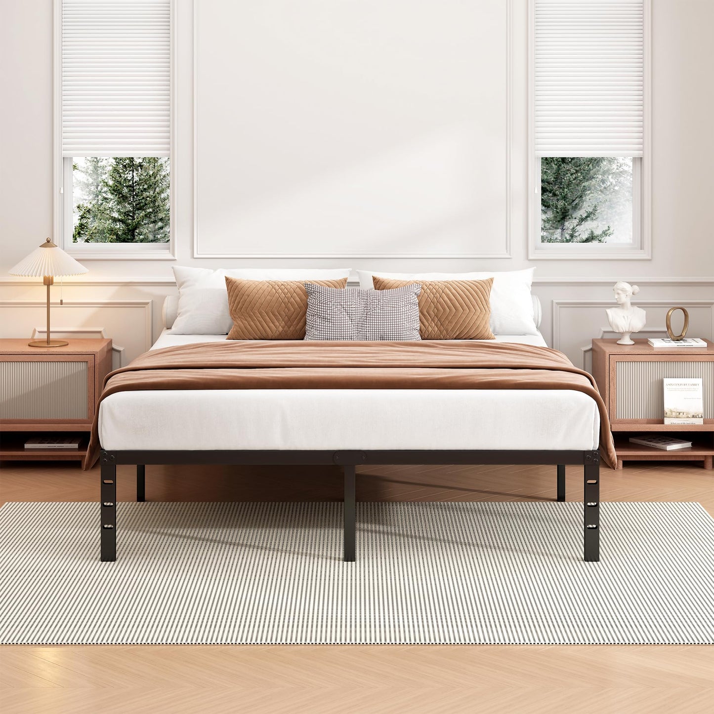 Hafenpo 18 Inch Full Bed Frame - Sturdy Metal Platform Full Size, No Box Spring Needed, Heavy Duty, Easy Assembly, Strong Bearing Capacity, Under Bed Storage, Black