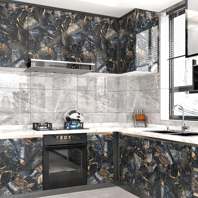 Black/Purple Marble Contact Paper