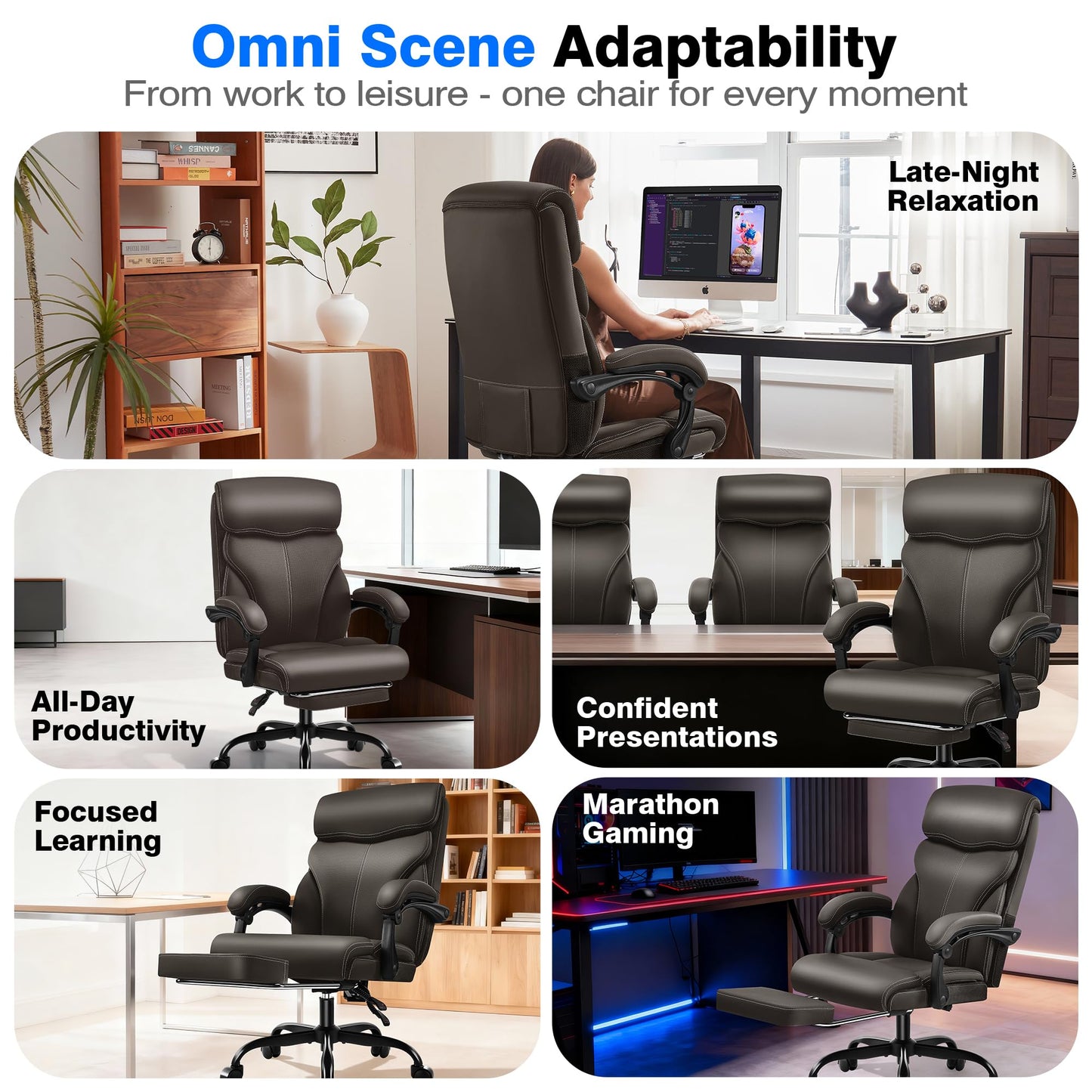 AreShark Office Chair - Ergonomic Comfortable High Back Computer Desk Chair with Foot Rest - Executive Breathable Swivel Rolling Reclining Leather Chair with Lumbar Support for Home Gaming Relaxing