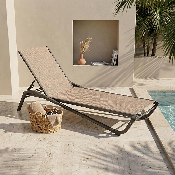 Set of 2 Patio Chaise Lounge Chairs, All-Weather Aluminum Pool Loungers