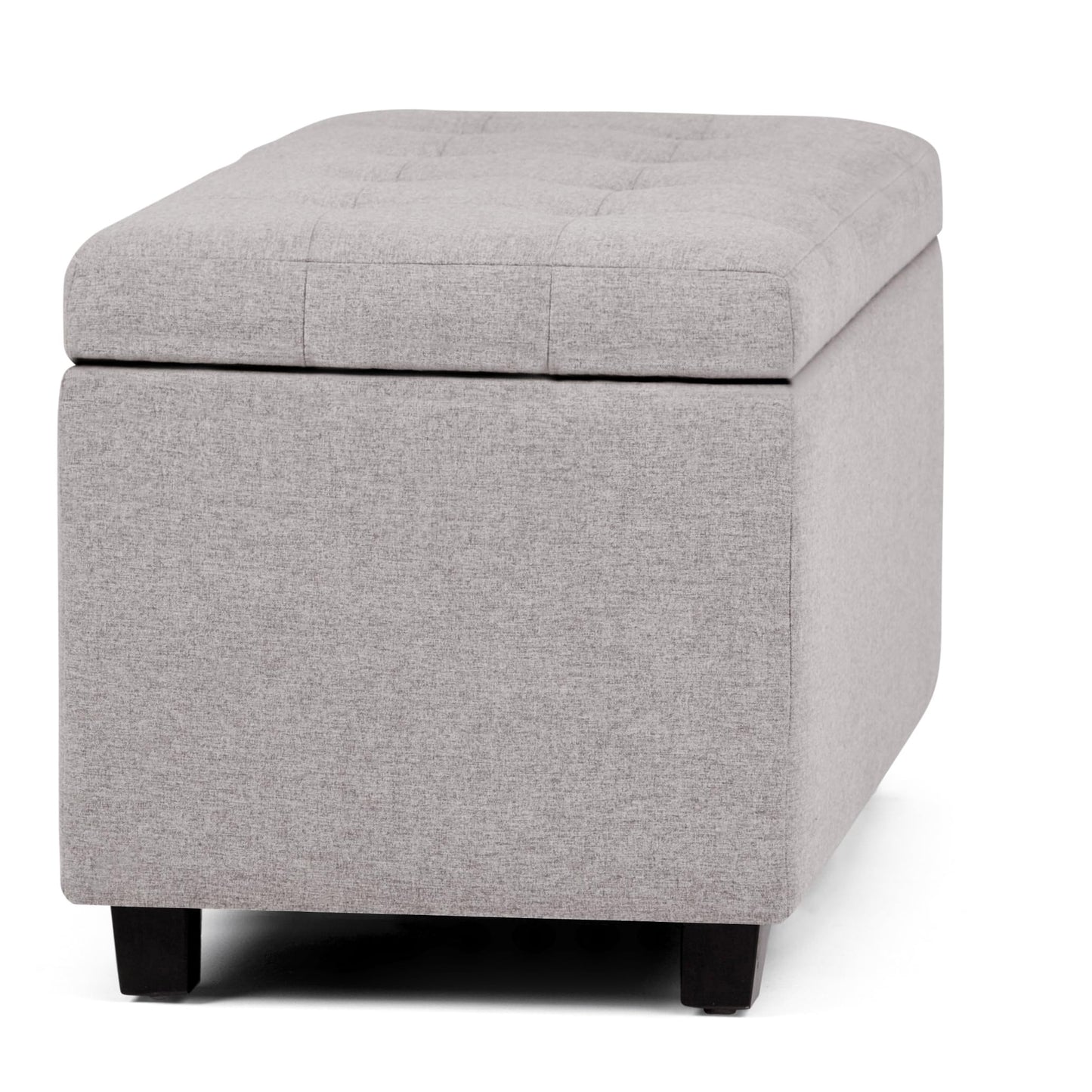 SIMPLIHOME Cosmopolitan Storage Ottoman - 34 inch Wide Upholstered Linen Look Fabric Rectangle Storage Ottoman Bench in Cloud Grey, Transitional Tufted Ottoman for Living Room with Lift-Up Lid