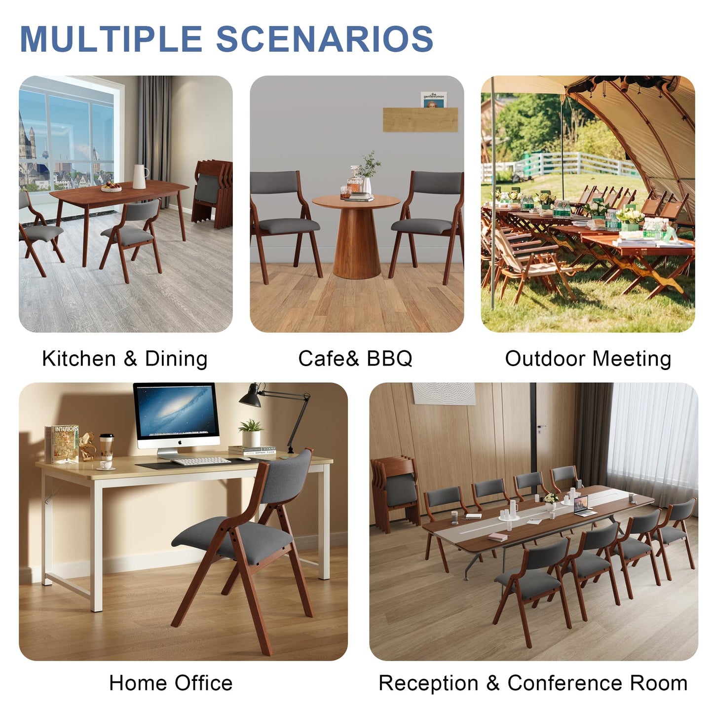 Ball & Cast Upholstered Folding Chairs Set of 2 with Ergonomically Designed Back and Solid Wood Frame,Portable Activity Meeting Chair, for Dining Room and Office,Outdoor Events,Dark Grey+Cherry