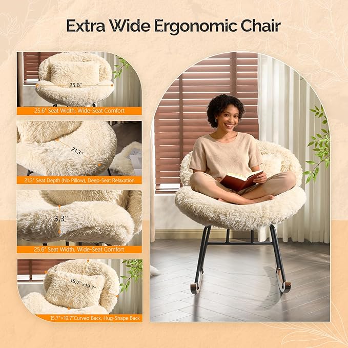 VINGLI 25.6" Extra Wide Criss Cross Nursery Rocking Chair, Cute Curved 115°