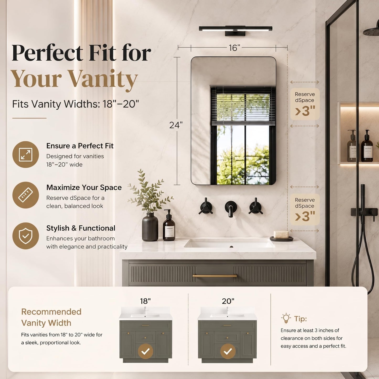 GoTiling 16x24 Medicine Cabinet with Mirror, Aluminum Bathroom Wall Organizer, Pre-Assembled, Center Partition for Tall Bottles, 6 Adjustable Shelves, Soft-Close, Recessed/Surface Mount, Matte Black