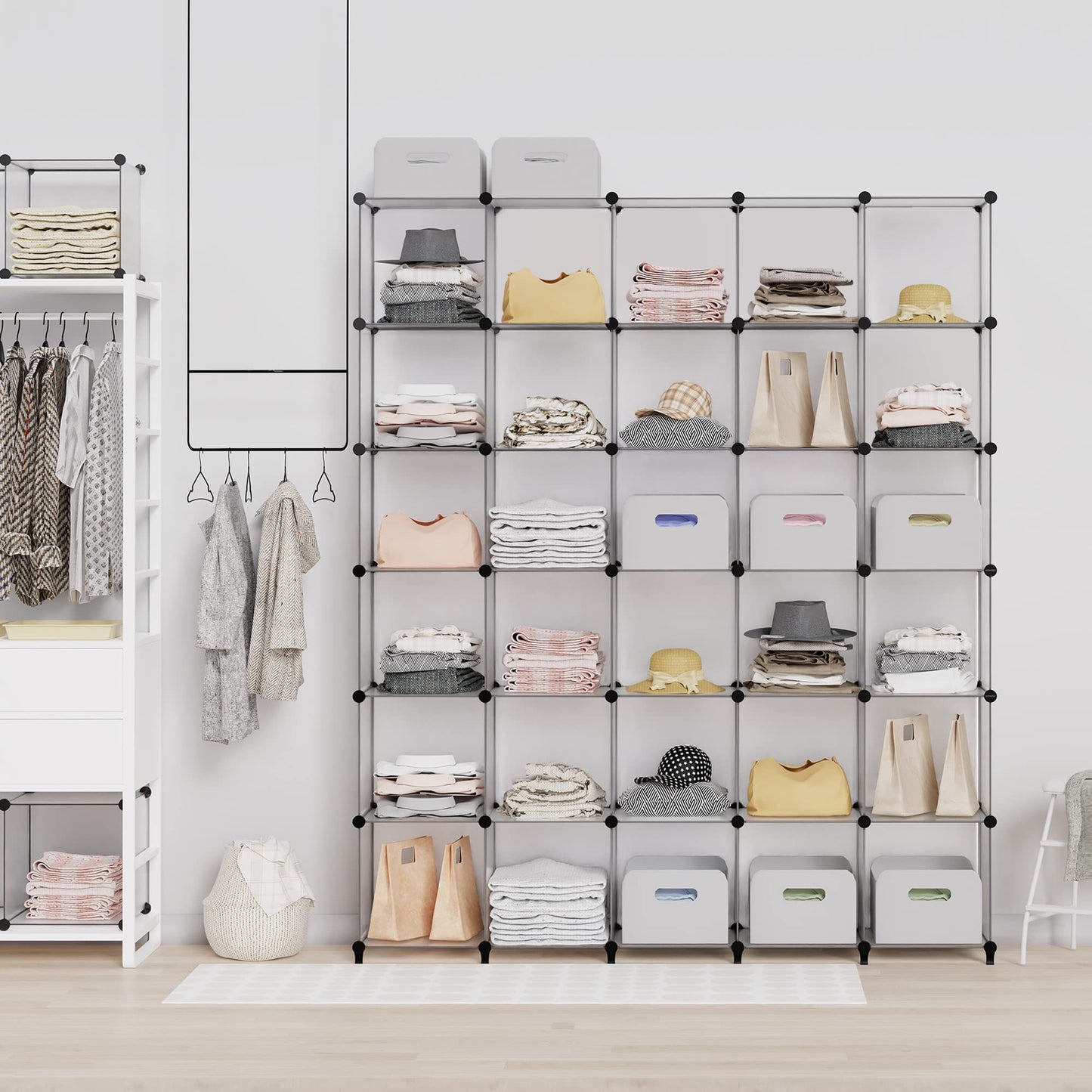 HOMIDEC Closet Organizers and Storage, 9 Cube Storage Organizer, Portable Closet Organizer Storage Cubes Shelves for Clothes, Bedroom, Wardrobe, Kids Room, Bathroom, Transparent