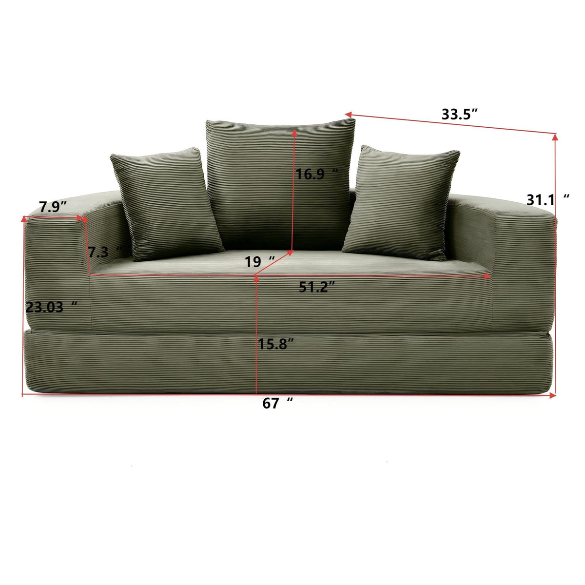 KEIKI 67" Corduroy Convertible Circular Floor Sofa Bed,Multi-Functional Adjustable Futon Couch for Living Room Apartment Office,No Assembly