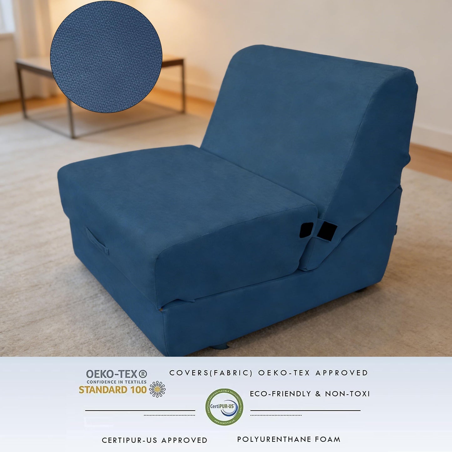 jela Luxury Indoor Chaise Lounge, Foldable Sofa Bed Chair with Machine Washable Cover, Soft Foam Lounge Chair for Living Room (Miss Navy)