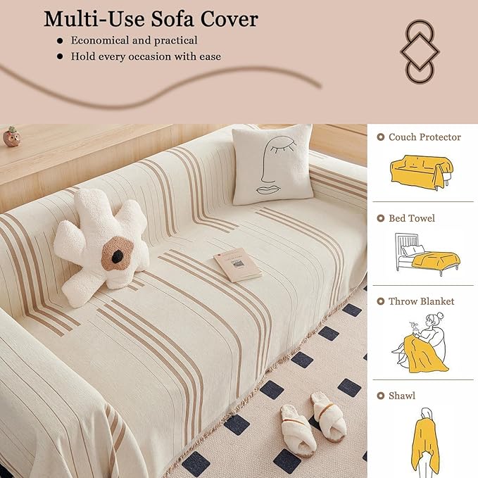 DREAMINGO Couch Cover Reversible Chenille 3 Seat Sofa Covers