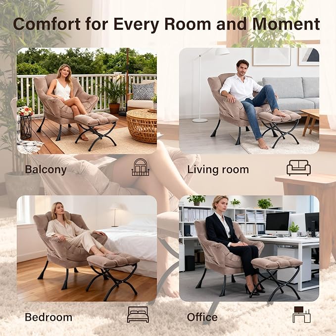 Lazy Chair with Ottoman, Modern Accent Chair Contemporary Sofa Chair with
