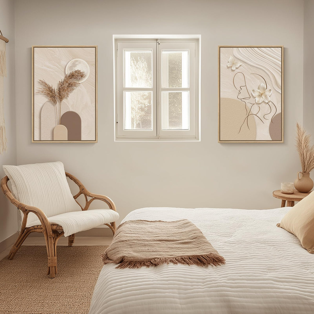 Large Framed Neutral Abstract Wall Art for Living Room, Set of 2 Modern Warm Beige and Taupe Canvas Artwork for Walls, Woman Silhouette Paintings Prints Wall Decor for Bedroom Home Office, 20x30 Inch