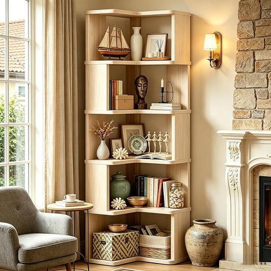 Tall Corner Bookshelf, 6 Tier Corner Book Shelf Etagere Bookcase