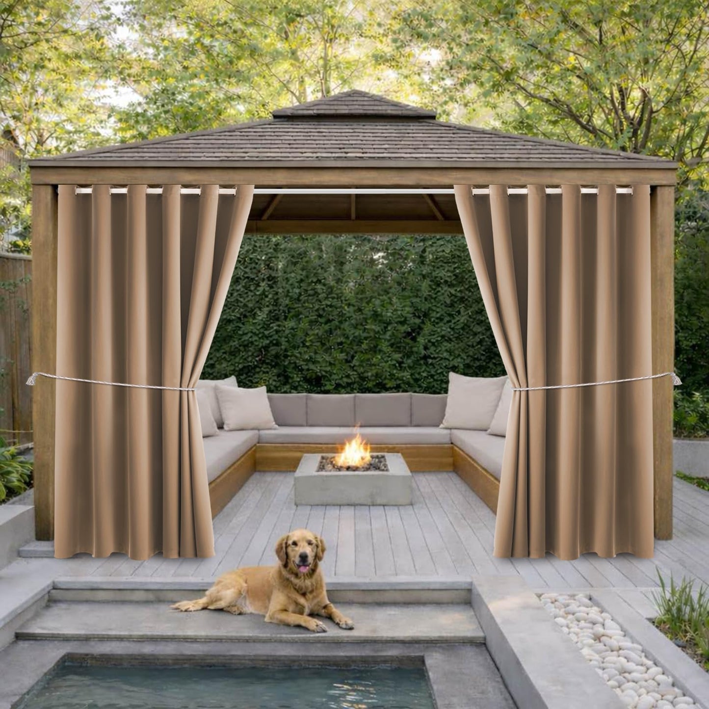 DIVA EN CAMINO DEC Outdoor Patio Curtain Waterproof Darkening Thermal Insulated Indoor Curtains for Bedroom, Porch, Living Room, Pergola, Cabana, W84 x L95, Camel Brown, Set of 2 Panels