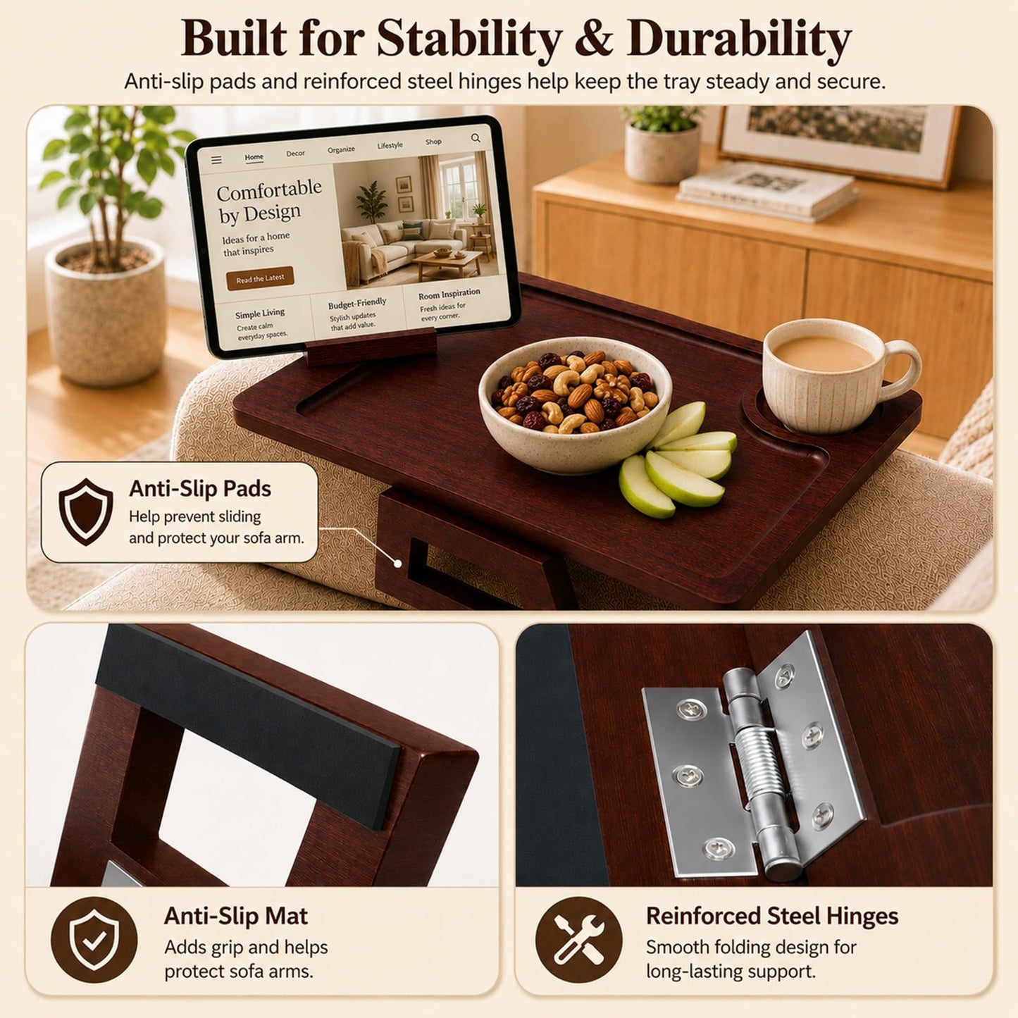 Couch Trays & Sofa Armrest Table - Multi-Functional Arm Trayes for Couch, Perfect Sofa Arm Tray Table for Snacks & Drinks