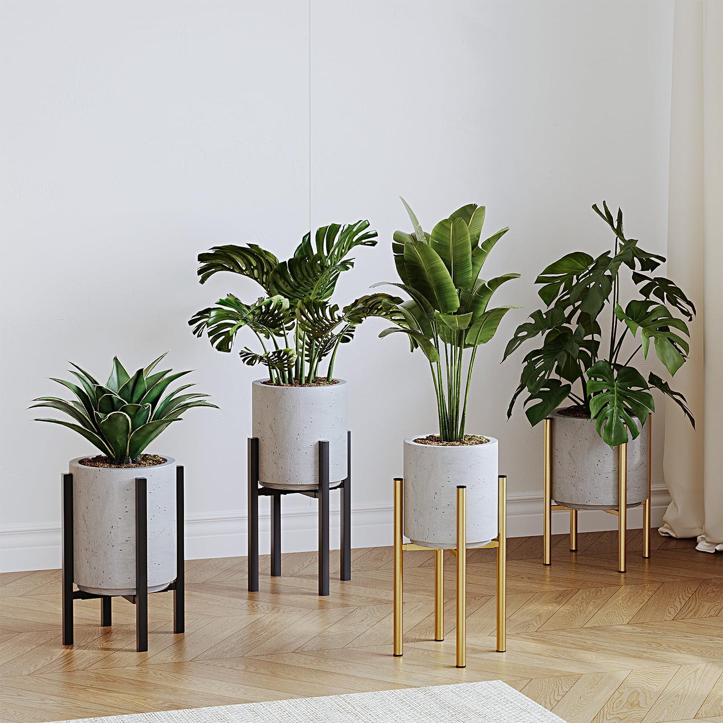 Rioneta Adjustable Metal Plant Stand Indoor, Fits 8-14 Inch Pots, Mid Century Modern Gold Planter Holder,2 Heights, Heavy Duty 160 lb, Indoor Outdoor Corner Floor Pot Stand, Golden