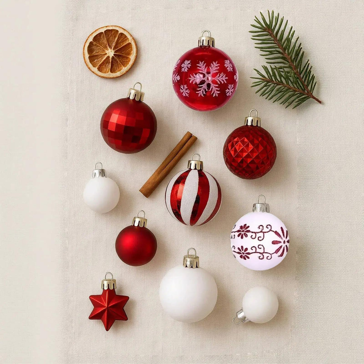 Zhticisic 44Pcs Plastic Christmas Tree Decorations Set,Shatterproof Hanging Xmas Ball Decorations for Holiday Decor(Red White)