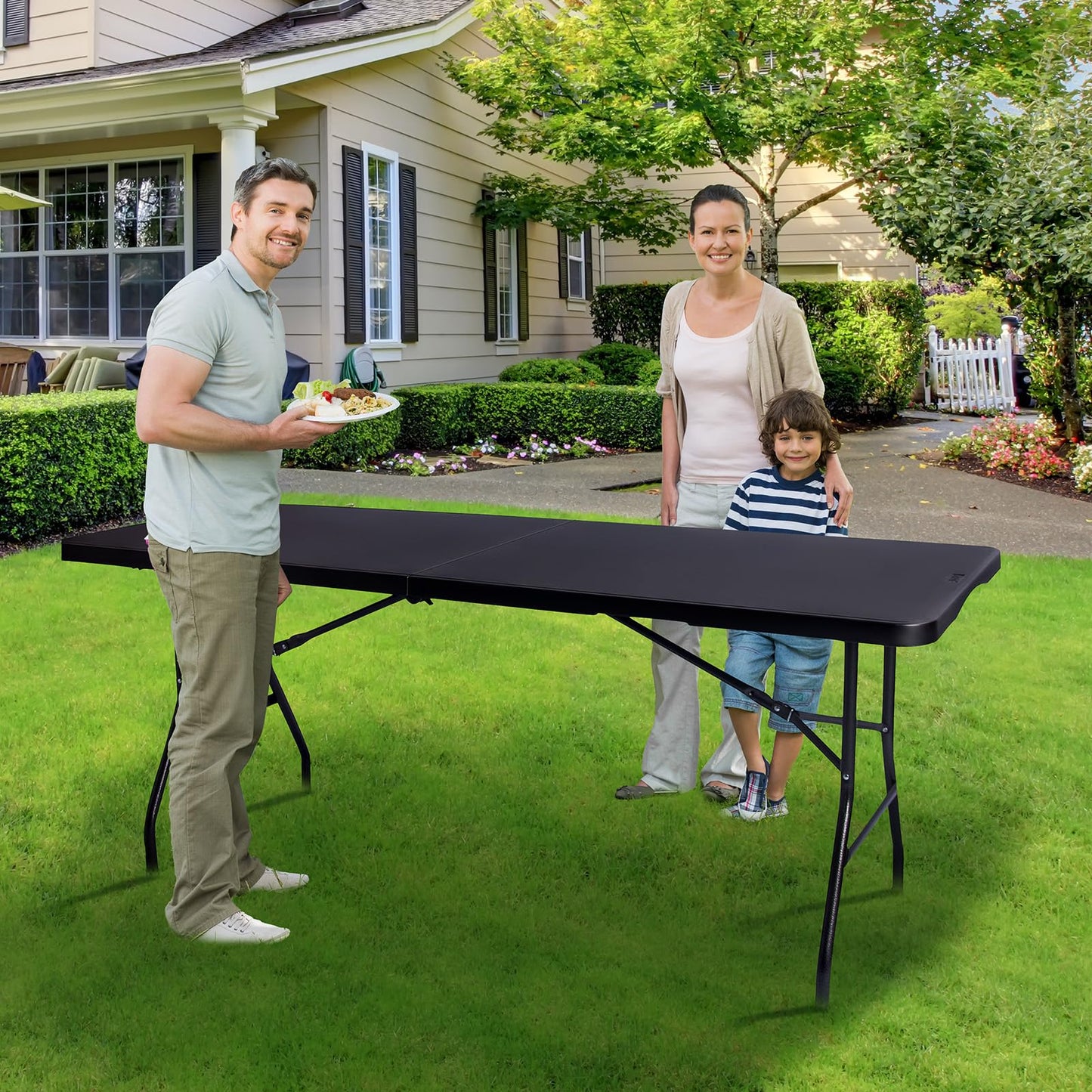Byliable Folding Table 6ft Portable Heavy Duty Plastic Fold-in-Half 6 Foot Foldable Table Utility Dining Indoor Outdoor for Camping Picnic and Party, Black