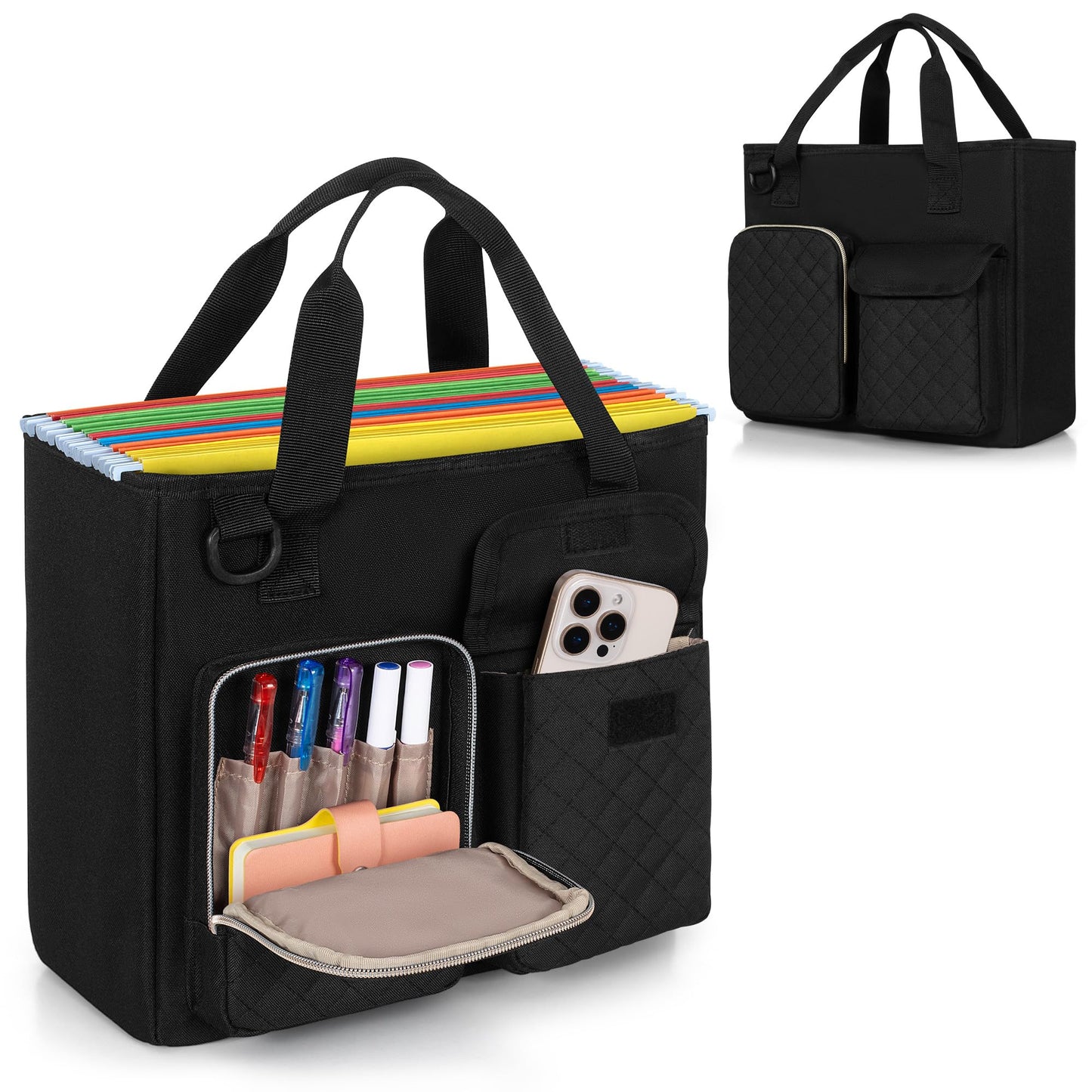 LUXJA Vertical File Organizer for Letter Size Hanging File Folder, Portable Document Organizer with Tablet Pocket (Up to 12.9 in), Bag Only, Black