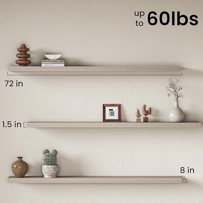 Fun Memories 72Inch Long Floating Shelves, 8 Inch Deep Shelves
