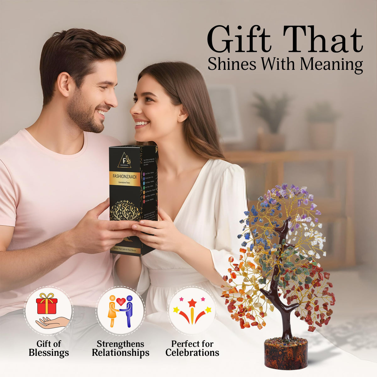 FASHIONZAADI 7 Chakra Tree of Life - Crystals & Healing Stones | Birthday Gifts for Women | Crystal Tree for Positive Energy | Home Office Decor | Spiritual Gifts for Women