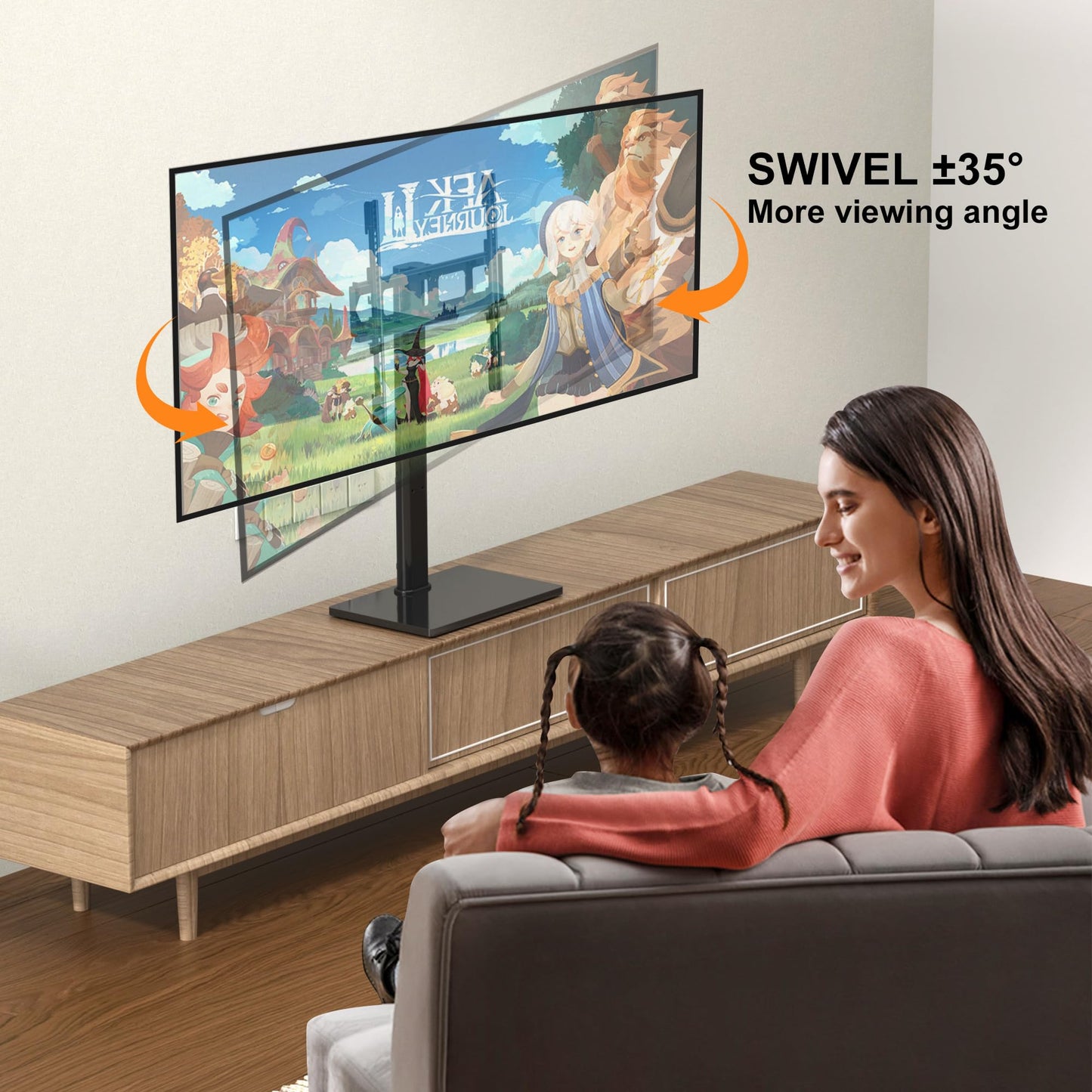 XINLEI Universal Swivel TV Stand Base Table Top TV Stand for 23-70 Inch TVs 70 Degree Swivel, 6 Height Adjustable Tall Monitor Mount Stand, Max VESA 400x400mm,Holds up to 88lbs TS206