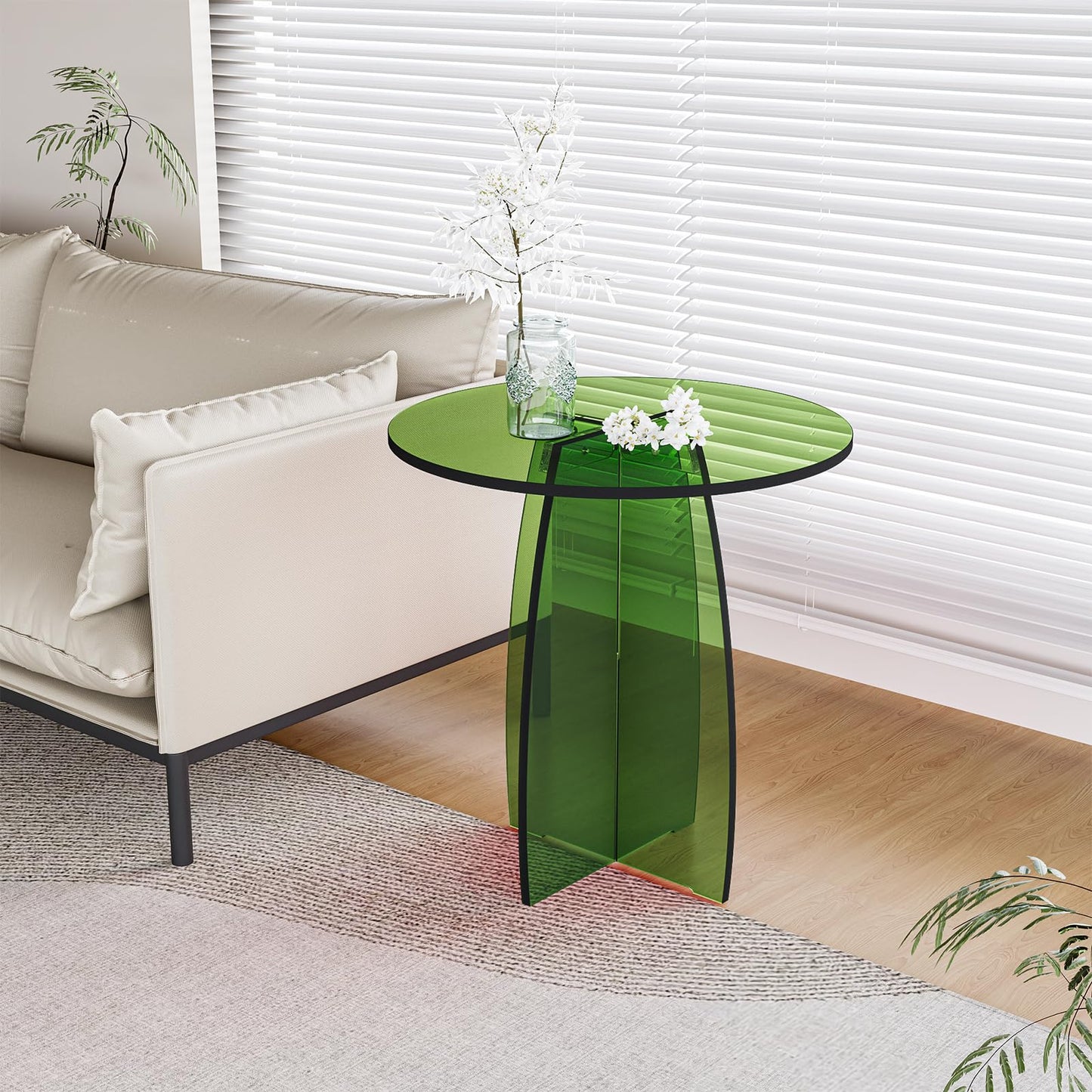 Dethan Green Acrylic End Table, Modern Lucite Side Table, Decorative Nightstand & Accent Table for Living Room, Bedroom & Sofa Side, Modern Home Furniture, 20 x 20 x 21.1 in